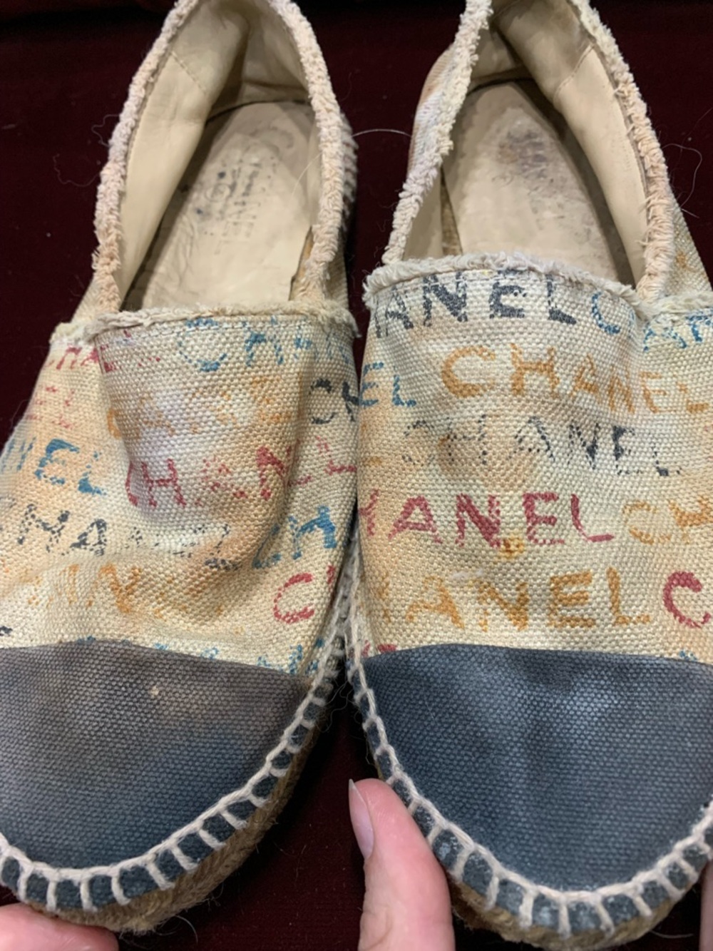 CHANEL Multicolor Logo Canvas Espadrilles with Black Toe Caps - Picture 9 of 11